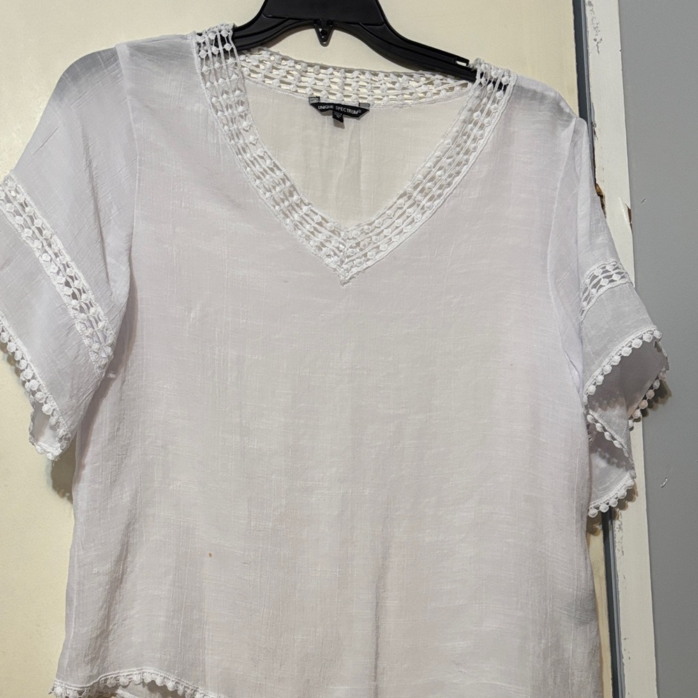 Unique Spectrum White Lace Accent Blouse